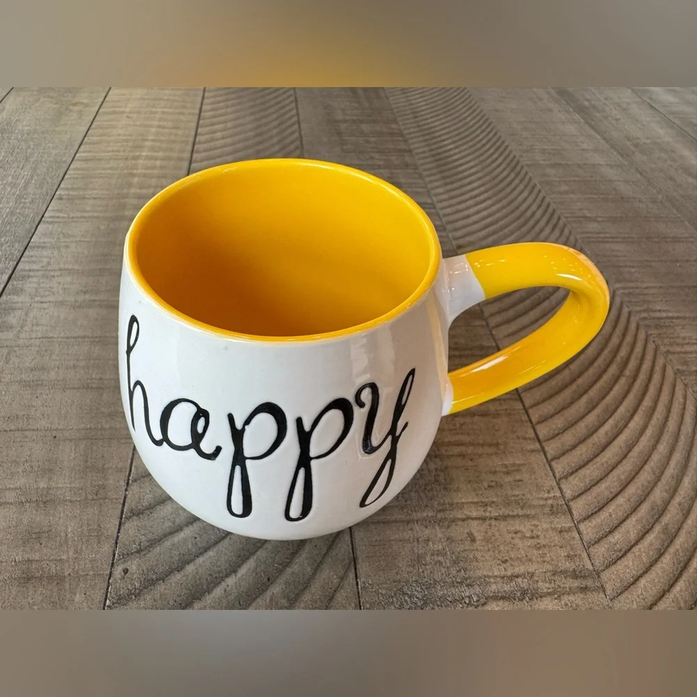 Pier 1 Happy Yellow & White Cheerful Coffee/Tea Mug